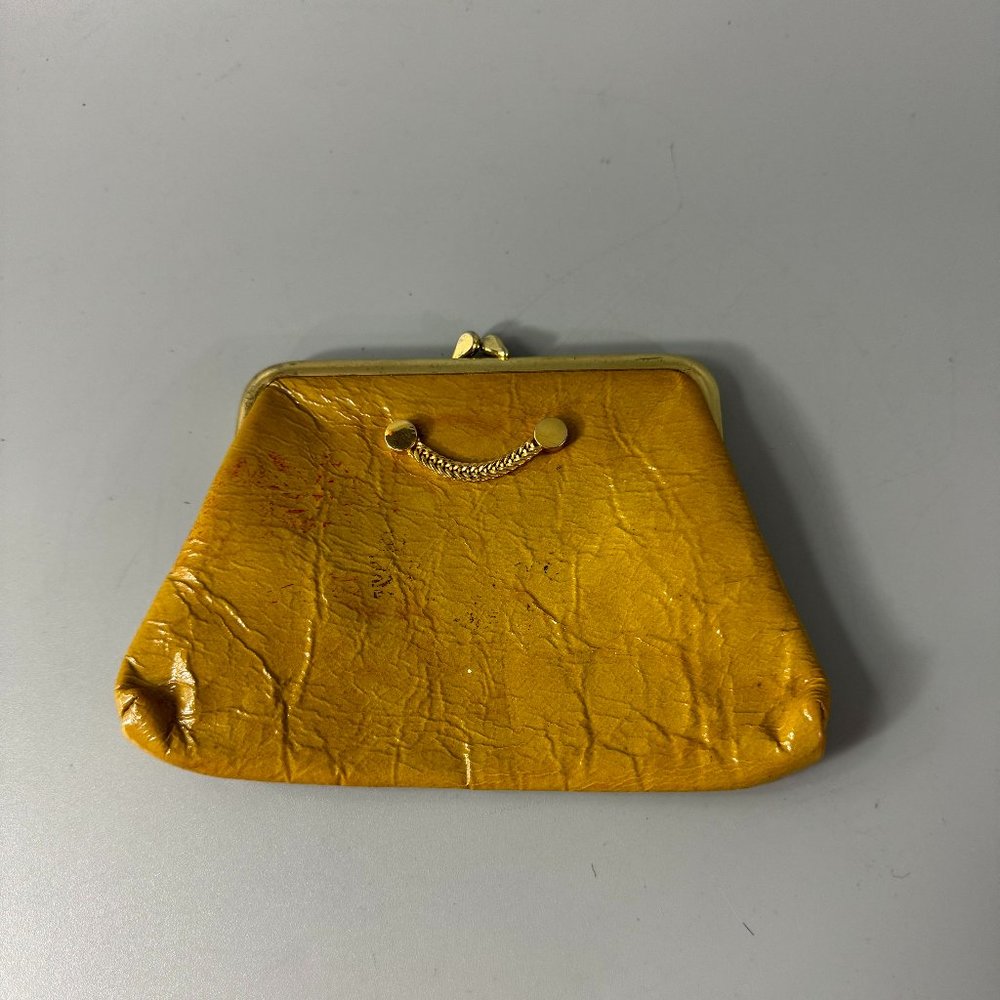 Vintage Bond Street Original Mustard Pattern Leather Kiss-lock Coin Purse